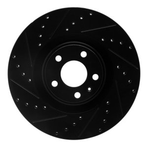 Audi S4 Brake Rotor (1) - Front Left - R1 Concepts - Drilled & Slotted - Black - `04-`09